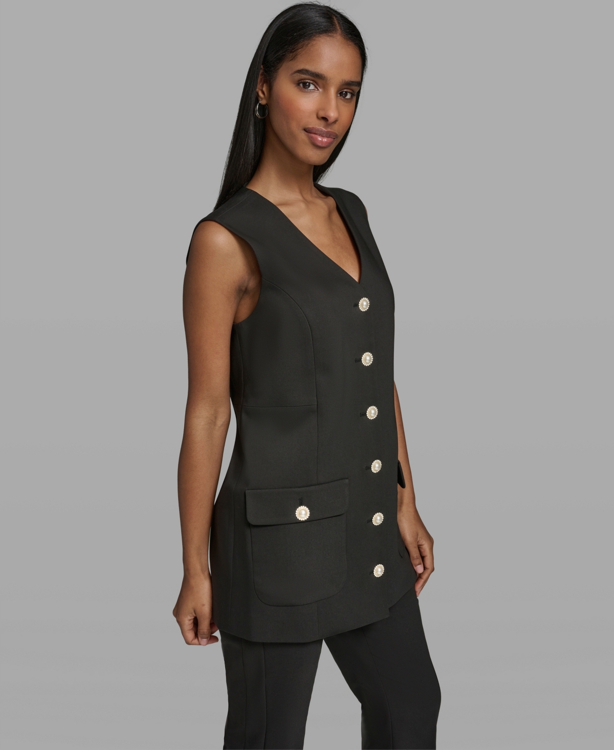 Karl Lagerfeld Paris Women's V-Neck Woven Vest