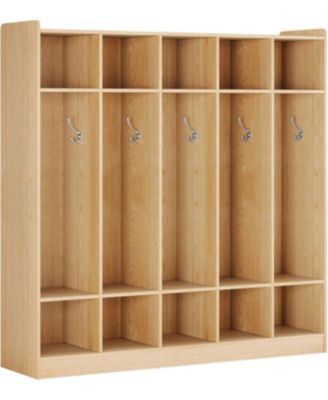 5-Section Classroom Coat Locker with 10 Cubbies, Daycare Cubby Storage Organizer with 10 Hooks for Home, School, Nursery, Kindergarten.
