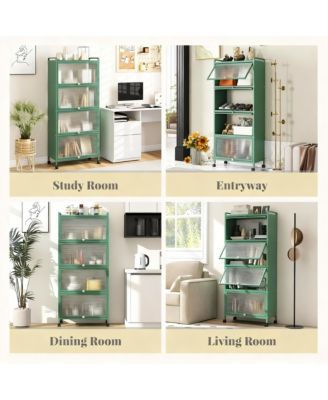 5-Tier Rolling Kitchen Storage Cabinet with Flip Doors and Casters