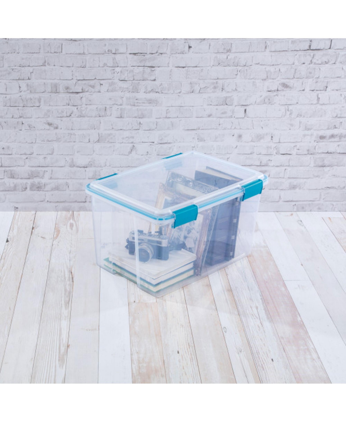 Sterilite 54 Quart Gasket Box, Stackable Storage Bin with Latching Lid, 4 Pack