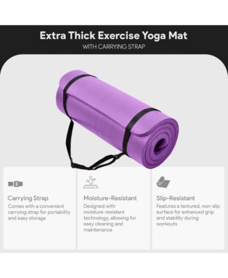 GoCloud 1" Thick Exercise Yoga Mat w/Carry Strap, Purple