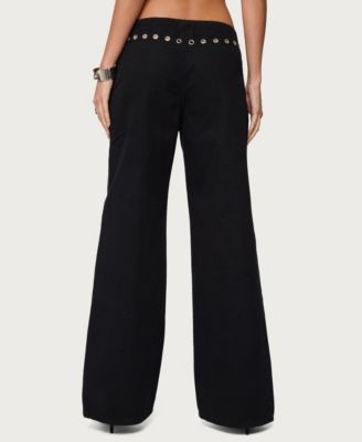 Women's Grommet Tie Waist Low Rise Baggy Jeans