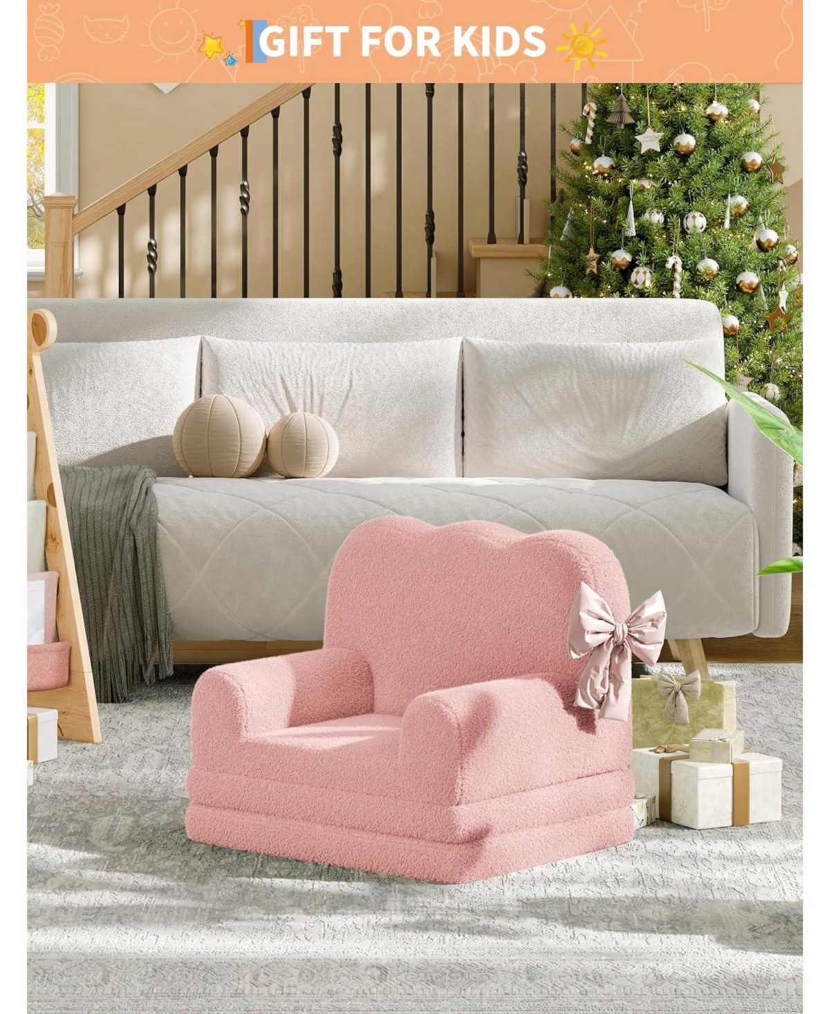 gaomon Kids Couch, 2-in-1 Comfy Toddler Couch Fold Out, Convertible Sofa to Lounger Foam Kids Chair with Soft Sherpa