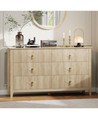 Fluted 6 Drawer Dresser, 54" Wide Modern Wooden Chest