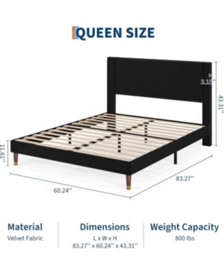Queen Corduroy Upholstered Platform Bed Frame with Headboard, Wooden Slats, Noise-Free Design, No Box Spring