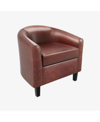 Accent Barrel Chairs, Faux Leather Club Armchairs with Soft Seat for Living Room, Bedroom, Reading, Waiting Room