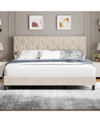 Queen Bed Frame with Headboard, Heavy-Duty Platform Bed Frame with Adjustable Headboard, Upholstered Mattress Foundation