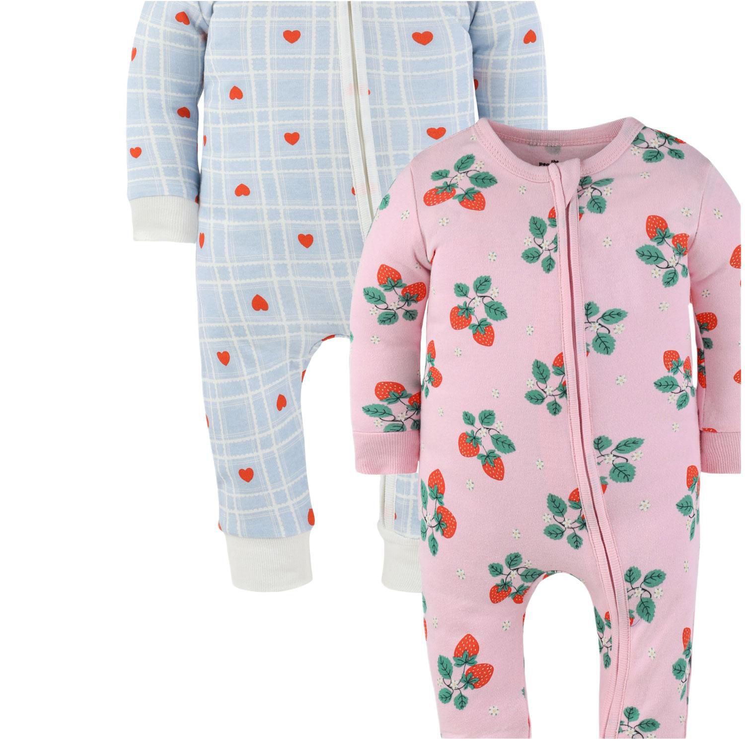 Toddler Girls Strawberry Sweet Treats Cotton Footless Pajamas for Girls, 2 Pack