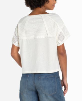 Women's Lace Trim Boat Neck Top