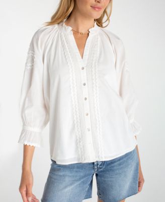 Women's Button-Front V-Neck Woven Blouse