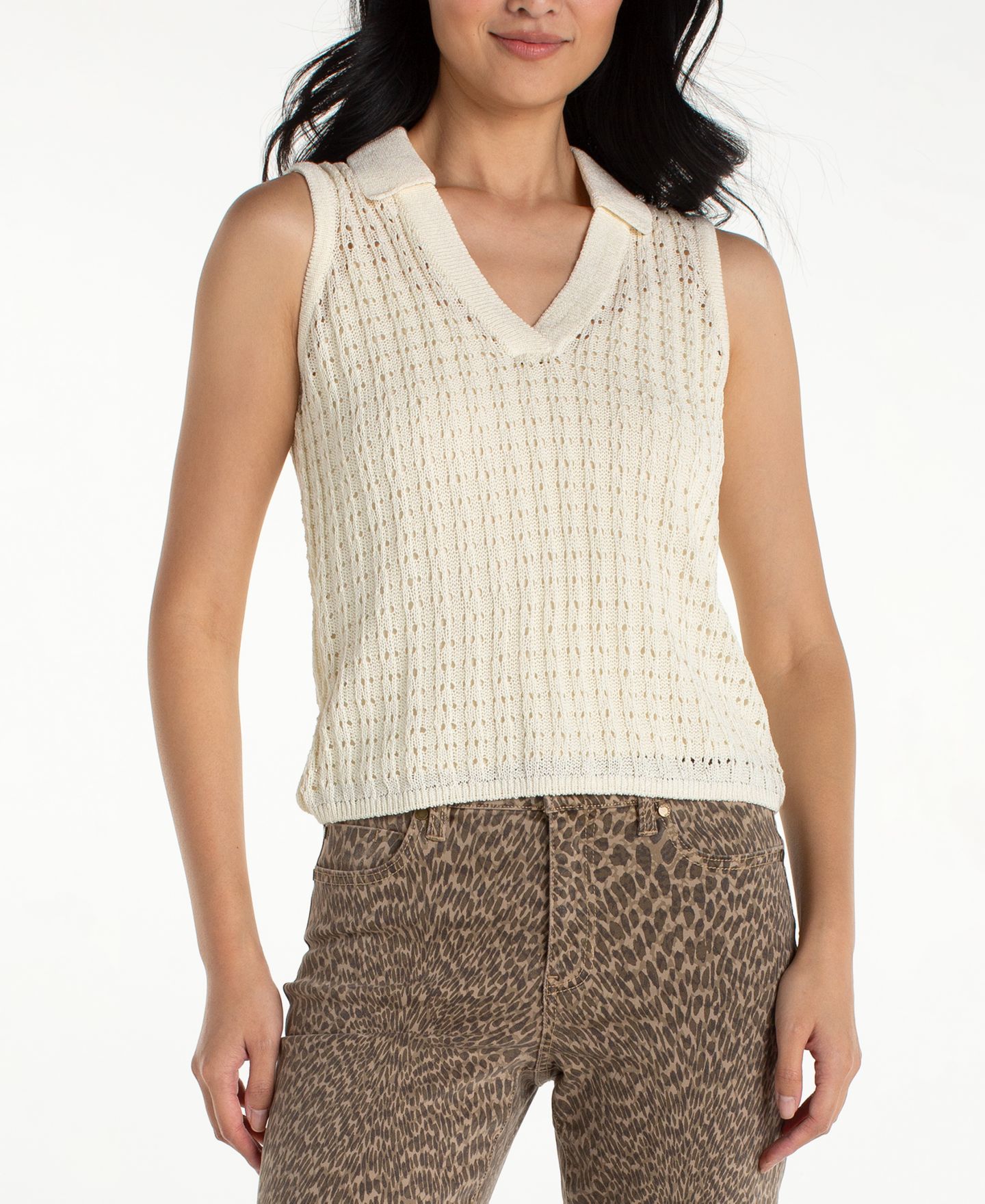 Женский свитер Liverpool Los Angeles Sleeveless Johnny Collar, цвет: Кремовый — фото 1