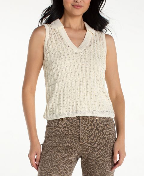 Женский свитер Liverpool Los Angeles Sleeveless Johnny Collar, цвет: Кремовый
