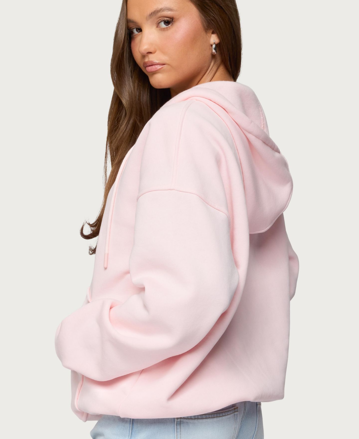 Женское худи Edikted Rocia Oversized Zip Up, цвет: Светлый розовый — фото 2