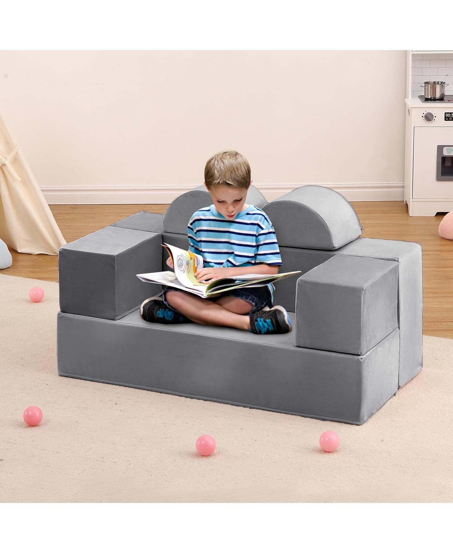 Modular Kids Couch Sofa for Toddlers and Kid's Foam Play Couch Convertible Soft Kids Sofa Set with Detachable Cushions