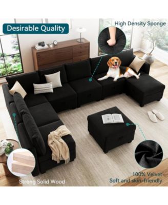 Modular Sofa Sectional Sleeper Couch with 2 Ottomans, 9 Seat Convertible U Shaped Modular Sofa with Storage