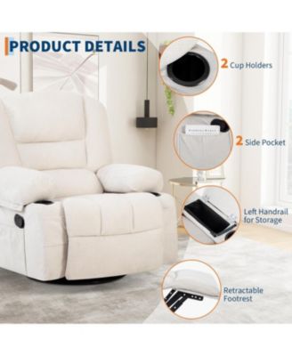 Massage Rocking Recliner Chair with Vibration and Heat, 360° Swivel Chenille Rocker Chairs for Living Room