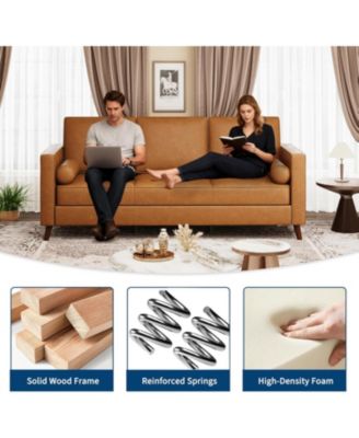 86" Leather Sofa for Living Room, Mid-Century Modern Couch with Deep Seats, Brown Faux , 3 Seat Sofa with Removable Cover for Apartment