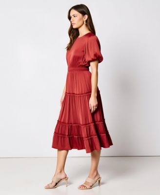 Women's Tiered Puff Sleeve Midi Dress