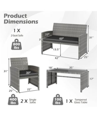 8 Piece Patio Furniture Set Outdoor Wicker Conversation Set w/ Tempered Glass Coffee Table