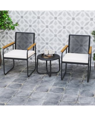 3 Pieces Patio Furniture Set PE Wicker Chairs & Side Table w/Armrests Padded Cushions