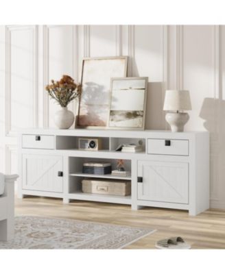 Farmhouse TV Stand for 75/80 Inch TVs, 70.1" Entertainment Center with 4 Drawers & 3 Open Shelves, 95.5 lbs