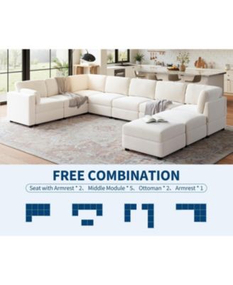 L-Shaped Modular Sectional Sofa, Oversized 9 Seat Couch with 2 Storage Ottoman, 2 Pillows, Modern Deep Seat Comfy Couch
