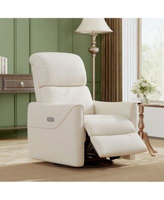 Power Recliner Chair Swivel Glider, Upholstered Faux Leather Nursery Reclining Sofa Chair with Charging Port, Adjustable Footrest
