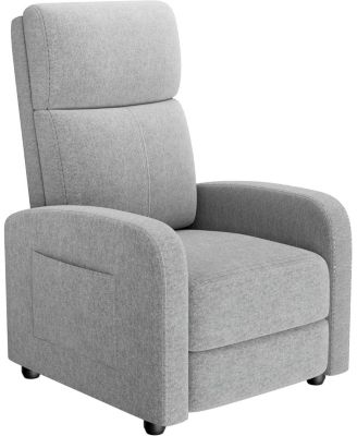 linen fabric manual recliner chair with side pocket, high backrest, thick cushion and adjustable push back lounge design