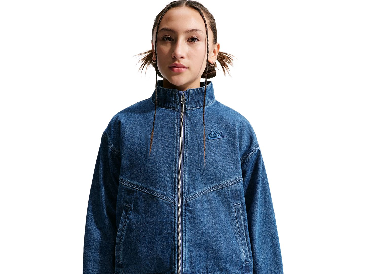Куртка Nike Sportswear Collection Windrunner Oversized Denim Jacket для девочек, цвет: Тёмно-синий — фото 2