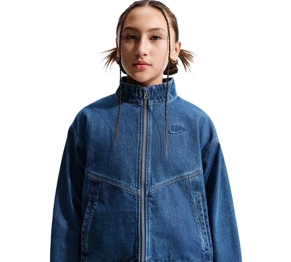 Nike Girls' 7-16 Sportswear Collection Windrunner Oversized Denim Jacket
