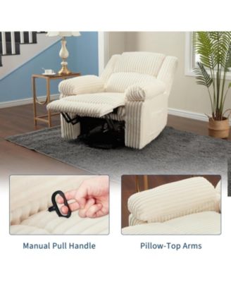 Corduroy Recliner Chair, Manual Recliner Sofa with Handle, Pillow Top Arms, Thick Padding, Side Pocket