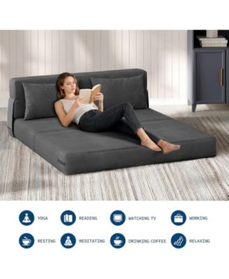 Folding Sofa Bed, 4-in-1 Convertible Sleeper Chair with 2 Pillows, Futon Couch Bed with Back Support
