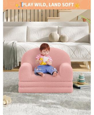 Kids Couch, 2-in-1 Convertible Teddy Fleece Fabric Toddler Sofa Chair, Soft Fold Out Couch Lounger for Kids, Comfy Children's Sofa Bed