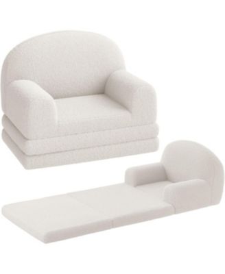 Kids Couch, 2 in 1 Convertible Teddy Fleece Toddler Sofa Chair, Soft Fold Out Lounger & Comfy Children s Sofa Bed for Playroom