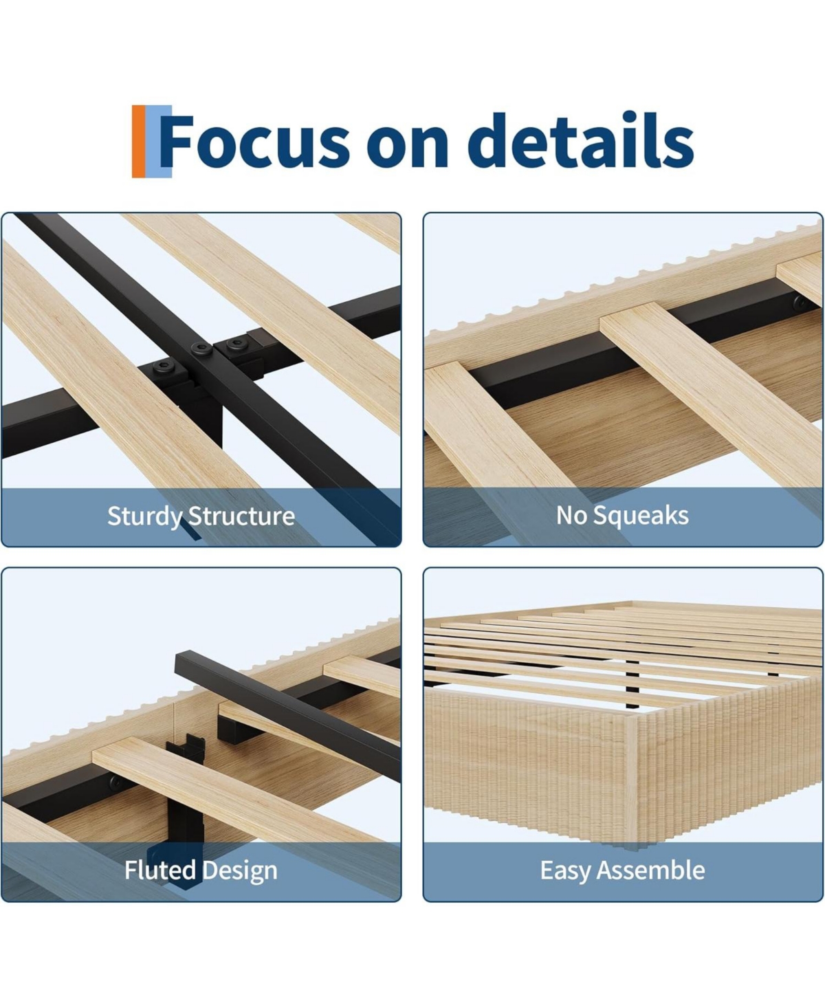 gaomon Full Bed Frame, Wood Platform Bed with Fluted Design, Low Profile BedFrame, Minimalist Bed Base with Noise-Free