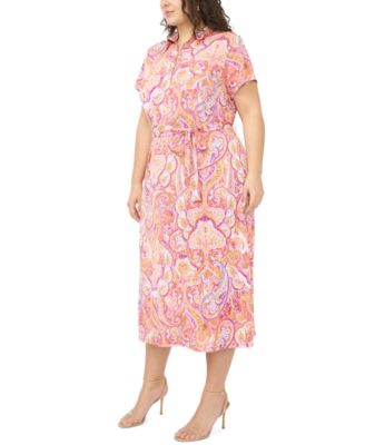 Plus Size Zip Front Printed Midi Dress