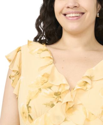 Plus Size Ruffle Trim V-Neck Dress