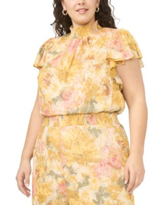 Plus Size Flutter-Sleeve Printed Jumpsuit