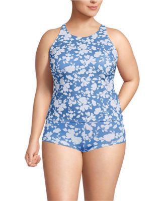 Plus Size Tugless High Neck Strappy Back Tankini Top