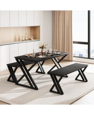 3-Piece Dining Table Set for 4 Dining Table Set with Bench Wood Kitchen Table Set with Metal Frame Dining Room Dinette Sets.