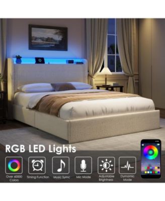 Bed Frame with 4 Storage Drawers & Storage Headboard, Platform Bed Frame with Charging Station, USB Ports and LED Light