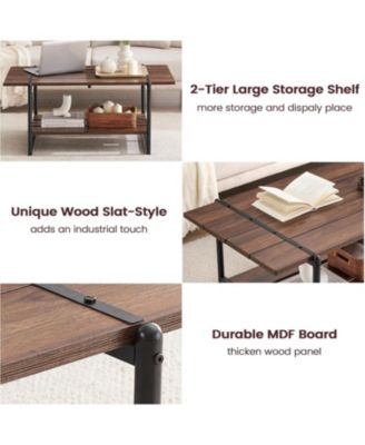 Coffee Table for Living Room, 2-Tier Living Room Tables, Modern Living Room Coffee Table,IndustrialWood Coffee Table with Storage Shelf