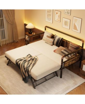 Daybed with Trundle Bed, Twin Bed Frame with Steel Slats, Sofa BedFrame with Strong Supports for Living Room, Bedroom