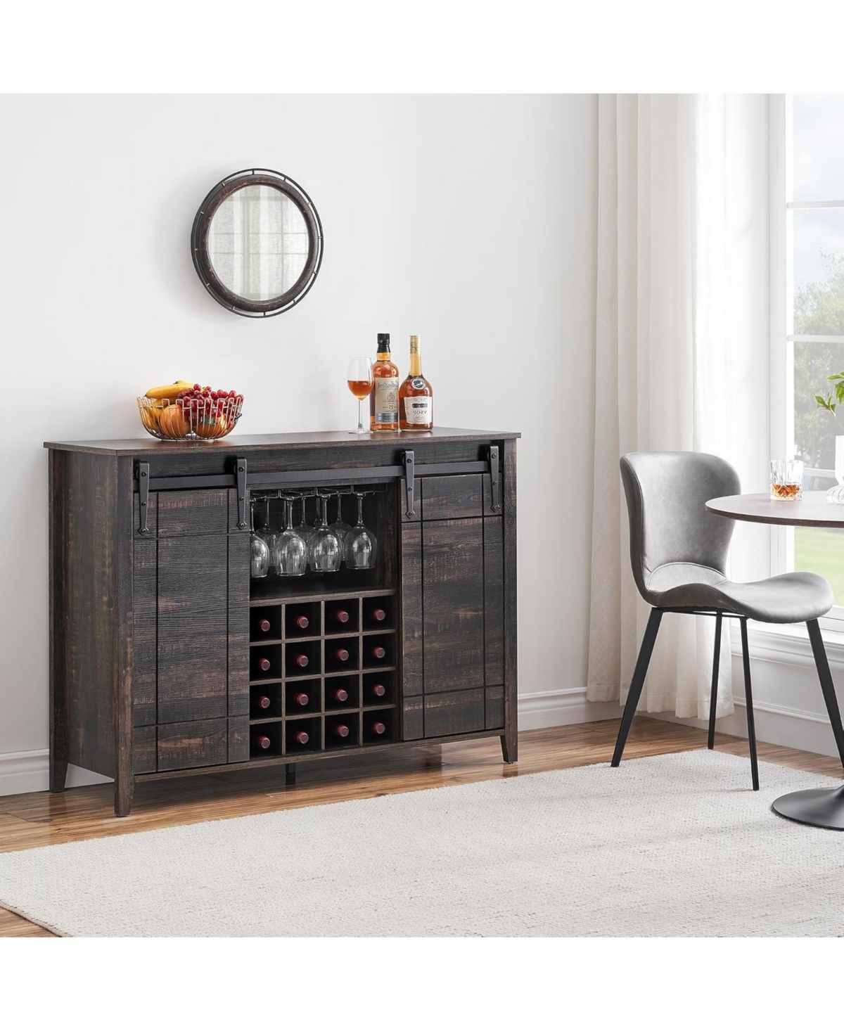 gaomon 47 Inch Wine Bar Cabinet with Sliding Barn Door Buffet Sideboard Cabinet with 16 Bottle Wine Rack