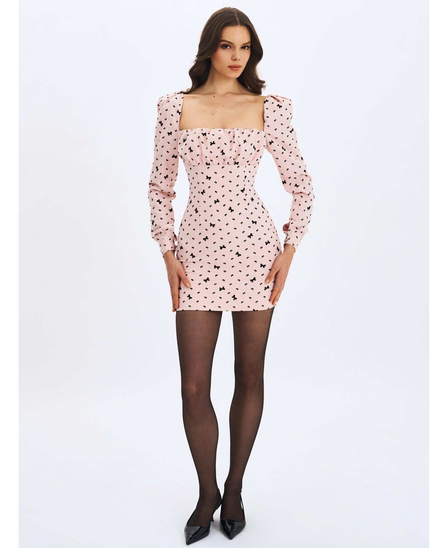 Women's Perla Baby ruched Bust Velvet-Embossed Bow Mini Dress