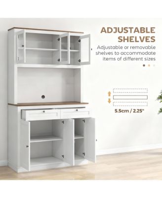 71" Kitchen Cabinet with Microwave Stand, 8 Compartments, 2 Drawers, Adjustable Shelves, Modern Design