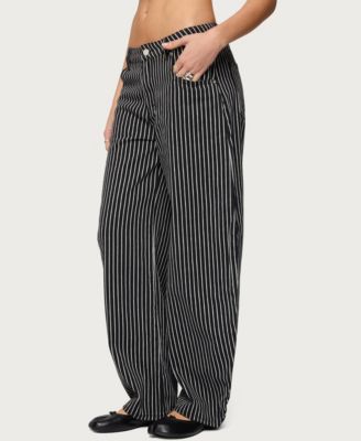 Women's Pinstripe Low Rise Barrel Leg Jeans