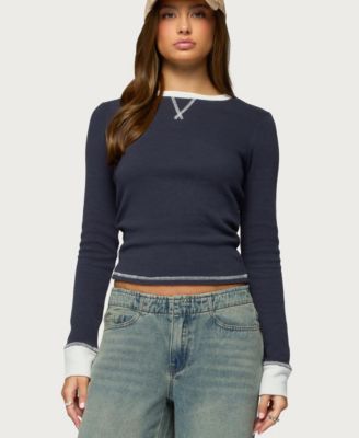 Women's Rora Contrast Long Sleeve Waffle Top