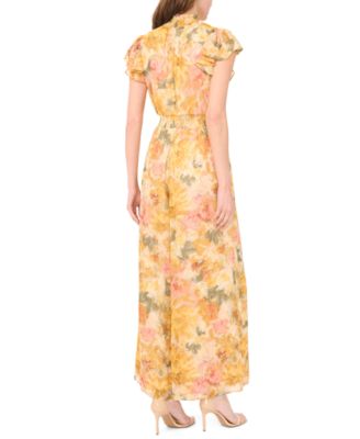 Petite Flutter-Sleeve Mock Neck Jumpsuit