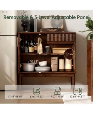 Solid Wood Cabinet with Glass Doors and Shelves for Kitchen and Living Room